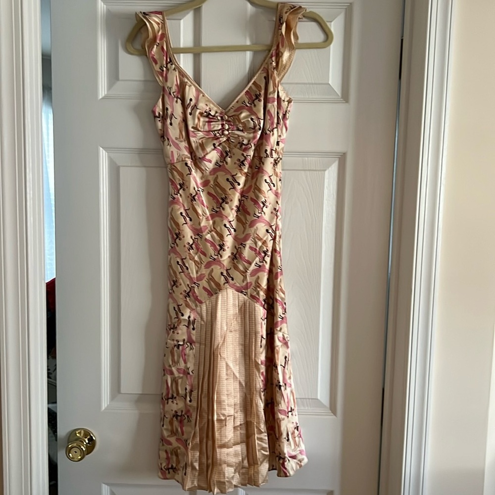 NWT Flapper Novelty Print Silk Dress